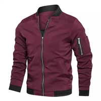 Veste coupe-vent verte pour homme, fermeture éclair, col montant, coupe-vent, style décontracté, matière polyester, vêtement d'automne