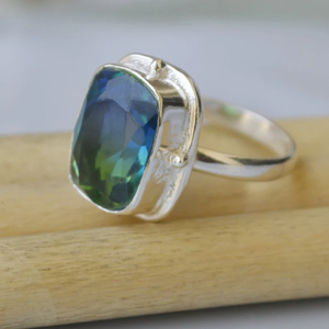 แหวนพลอยทัวร์มาลีนสีเขียวสีฟ้า925สีเงินสเตอร์ลิงสีเขียวสีฟ้าเครื่องประดับอัญมณีธรรมชาติพรีเมี่ยมสำหรับการป้องกัน - Product Image 2