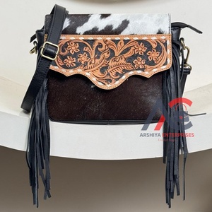 Best Seller Hand <b>Tooled</b> <b>Leather</b> Crossbody Fringe Bag for Women's Luxury Genuine <b>Leather</b> Designer Shoulder Bag Cowhide Handbags - Product Image 1