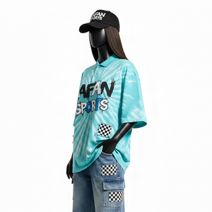 Camiseta Polo para Mujer de Alta Calidad, 220 GSM, Algodón Transpirable, Tinte Anudado Aqua, Corte Holgado, Logotipo Personalizado, Camisetas Polo de Algodón para Mujer - Product Image 4