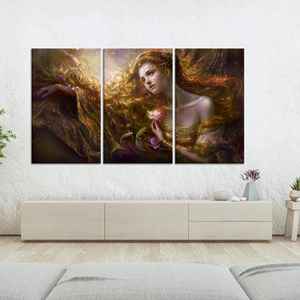 Arte impreso en lienzo: decoración moderna para habitación de niña con rosa, JUEGO DE 3 LIEÑOS - Product Image 1