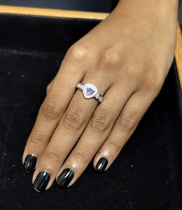 Anillo de Compromiso Personalizable con Forma de Triángulo, Piedra Azul, Diamante Cultivado en Laboratorio, Anillos de Novia Solitarios, Oro Blanco Sólido de 14K - Product Image 5