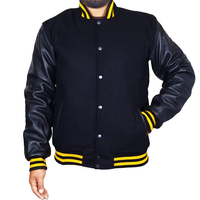Veste Letterman personnalisée avec manches en cuir noir et corps en laine Blank Youth American College Jackets