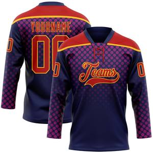 Maillot de hockey sur glace personnalisé avec col en dentelle, 100% polyester, séchage rapide, antibactérien, nom/numéros de l'équipe, prix d'usine, commande en gros - Product Image 1