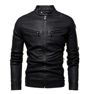 Intemporel tous les jours classique en cuir noir toile veste col montant fermeture à glissière brodé lettre motif imperméable hiver - Product Image 6