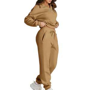 Causal al por mayor media cremallera 2 piezas personalizado sudor trajes mujeres chándales precio barato chándales Sudadera con capucha - Product Image 4