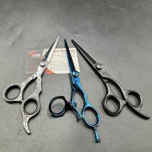 Tijera de peluquero japonesa de acero inoxidable de 6 pulgadas, plata, azul, negro, tipo de hoja recta afilada para uso de belleza, tijeras de peluquería - Product Image 1