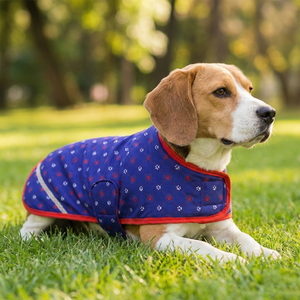 Blue Printed <b>Dog</b> <b>Coat</b> Soft Quilted Lightweight Foldable <b>Winter</b> Pet Jacket Red Border Stylish Warm Wear Outdoor Walks Durable - Product Image 2