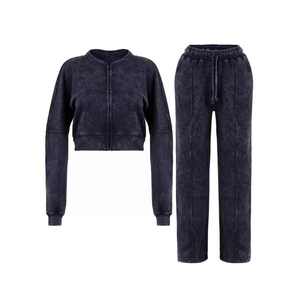 Chándal de talla grande para mujer, conjunto de dos piezas con cremallera de manga larga, chándal informal calado a rayas para mujer - Product Image 1
