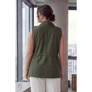 Gilet pour femmes grande taille orné d'un détail de ceinture à nouer, kaki - Product Image 3