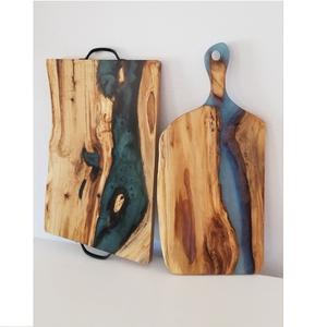 Custom Logo Oval Shape Serving Tray Wooden & <b>Black</b> <b>Epoxy</b> <b>Resin</b> Walnut Food Cake & Snack Serving Tray Platter Dining Decor Tray - Product Image 6