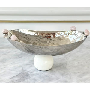 Premium Silver Metal Stone Oval Bowl With Marble Stand <b>Chocolate</b> Display Tableware <b>Chocolate</b> Sweets Serving Bowl For <b>Wedding</b> Use - Product Image 1