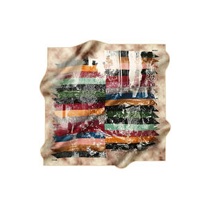 Beige Silk <b>Square</b> <b>Scarf</b> with Geometric Pattern - Product Image 1
