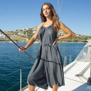 2025 Women's Solid Summer Casual Jumpsuit Ladies' Plus Size Floor-Length Backless Natural Waistline <b>Plain</b> Dyed V-Neck V-Neck - Product Image 1