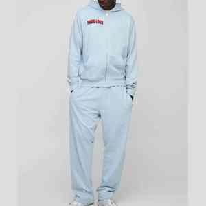 Sudadera con capucha y pantalones de chándal con cremallera de peso pesado para hombre de lana de algodón superventas chándales de invierno con serigrafía personalizados de gran tamaño OEM - Product Image 5