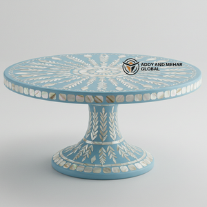 Support à gâteau en incrustation de nacre bleue fabriqué à la main piédestal luxueux pour desserts et décoration - Product Image 6
