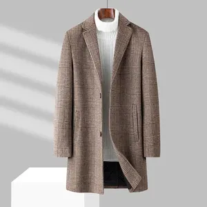 Manteau en laine slim fit pour homme, long, décontracté, avec capuche et imprimé décoratif, grandes tailles, adapté pour le printemps et l'hiver - Product Image 1
