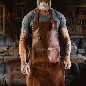 Custom PU Leather <b>Apron</b> with Pockets Oil-proof Chef <b>BBQ</b> <b>Apron</b> Grilling <b>Apron</b> for <b>Men</b> Barista - Product Image 5