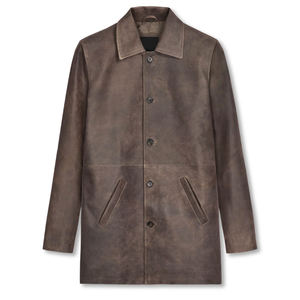 แจ็กเก็ตหนังแฟชั่นสำหรับผู้ชายแจ็กเก็ตหนังแท้สีล้วนสำหรับฤดูหนาวแจ็กเก็ตหนังแท้ - Product Image 5