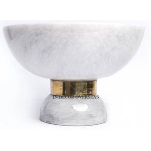 High In Demand <b>White</b> Color Marble Round Shape Serving Bowl With Gold Plated Stylish Designer Base Home & Hotel Kitchen Supplies - Product Image 2