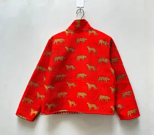 Chaqueta de invierno para mujer Trendsetting, nuevo estilo, Algodón hecho a mano, acolchado, Vintage, Reversible, estampado de Tigre, botón, tejido transpirable - Product Image 4
