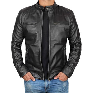 Haute qualité nouvelle mode veste en cuir noir rétro moto décontracté tout match veste en cuir avec poche avant zippée pour hommes - Product Image 4