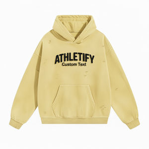 Sudadera con Capucha para Hombre, Estilo Desgastado, Logotipo Frontal, Corte Holgado, Tejido Transpirable, Detalles Desgarrados, Estilo Urbano Informal y Cómodo - Product Image 1