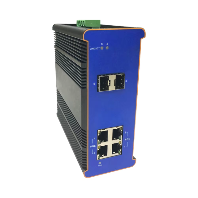 Din-rail Managed Industrial Ethernet Switch L2 with POE and QoS 4 X10/100/1000TX RJ45 Copper Ports and 2 X1000M SFP Ports