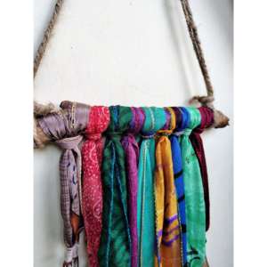 Recycled Silk Sari Saree <b>Wall</b> Hanging Bohemian Home Decoration Vertical Hippy Hippie <b>Wall</b> Art Wind Chime Mobile Sun Catcher - Product Image 3
