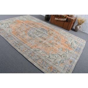 Tapis turc vintage, tapis de 6,5 x 10,1 pieds, tapis en laine orange et bleu style sud-ouest - Product Image 4