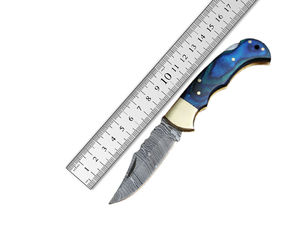 Cuchillos de bolsillo plegables de madera, cuchillo de bolsillo de acero de Damasco personalizado al por mayor con mango de madera, cuchillo plegable de caza para acampar - Product Image 6