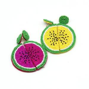 Pendientes de Moda con Forma de Naranja, Bordados con Cuentas, Hechos a Mano, para Mujeres y Niñas, Exportador de la India, Tendencia 2026 - Product Image 1