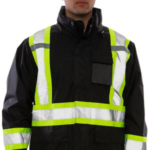 Vente en gros de vestes de travail réfléchissantes noires avec col montant et poches multiples quantité minimale de commande bas pour les vêtements de travail de sécurité - Product Image 2
