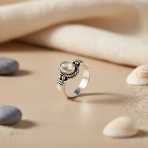 925 Sterling Silver Women's Moonstone <b>Ring</b> <b>Dainty</b> Geometric Design Invisible Setting Rhodium Plating IGI Certified Fine Jewelry - Product Image 3