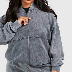 Survêtement 2 pièces pour femmes avec logo personnalisé, veste zippée en molleton délavé à l'acide et pantalon de survêtement, coupe décontractée, fabrication en gros de vêtements - Product Image 5