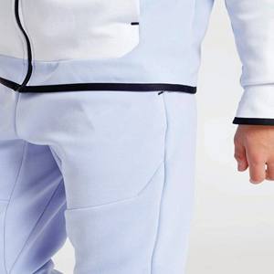 Logo de marque personnalisé 69% coton 31% polyester bleu ciel garçons Tech polaire survêtement fermeture éclair complète à capuche Joggers pantalons de survêtement survêtement - Product Image 4