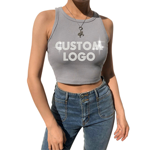 Logotipo personalizado sexy señoras blanco mujer algodón negro blanco diamante Halter mariposa tubo rhinestone acanalado crop top tanque para mujer - Product Image 1