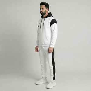 ชุดวอร์มผู้ชายระบายอากาศสีขาวสีดำมีฮู้ดชุดวอร์มเสื้อสวมหัวและกางเกงวิ่งลำลองแบบสองชิ้น - Product Image 3