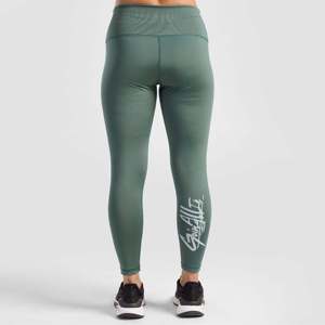 Leggings sportifs pour femmes, taille haute, respirants, en tricot de spandex, camouflage, avec logo, longueur courte, vert marine - Product Image 2