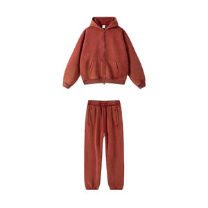 Pierre surdimensionnée personnalisée de haute qualité fermeture éclair complète pour hommes survêtements de lavage à l'acide en gros respirant et pour la saison d'hiver - Product Image 1