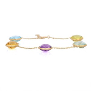 Handmade 18K Solid Yellow <b>Gold</b> Link Chain <b>Adjustable</b> Natural Semi-Precious Multi-Gemstone <b>Bracelet</b> Fine Jewelry for Gift - Product Image 5