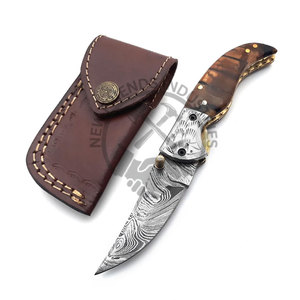 Venta caliente cuchillo de bolsillo plegable hecho a mano cuchillos de caza de acero de Damasco con mango de hoja de resina para mayoristas minoristas - Product Image 3