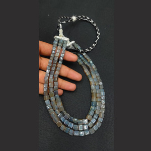 สร้อยคอลูกปัดหินโมราสีเทา3ชั้น,สร้อยคอลูกปัดหินธรรมชาติสไตล์โบโฮมีข้อความติดลูกปัดหินทำด้วยมือ - Product Image 5