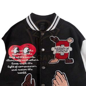 เสื้อแจ็คเก็ตเบสบอลวาร์ซิตี้ลายทางสีสันสดใส พิมพ์ลายสโลแกน สำหรับผู้ชาย วัสดุสัมผัสนุ่มเป็นมิตรกับสิ่งแวดล้อม เหมาะสำหรับฤดูใบไม้ผลิและฤดูใบไม้ร่วง สไตล์ลำลองแบบนักศึกษา - Product Image 1