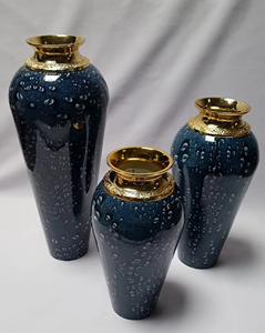 Elegante florero de hierro costero alto esmalte antiguo estampado oro acentos decoración del hogar centro de mesa de boda suministro al por mayor - Product Image 6