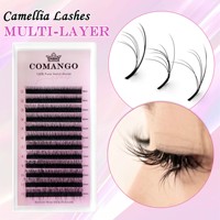 CoMango L+C/D Extensions de cils 3D multicouches Camellia, effet volume, doux et naturel, pré-faits en éventail