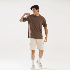 Premium <b>Men</b> Mocha Colour 100% Cotton Blank Drop Shoulder Ribbed Neck T <b>Shirt</b> for Sale With Custom Logo <b>Men</b> Low MOQ T <b>Shirts</b> - Product Image 2