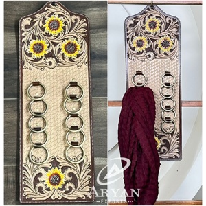 Nouveau porte-écharpe en cuir décoratif, fait à la main, avec plusieurs anneaux, organisateur suspendu pour placard, économise de l'espace - Product Image 1