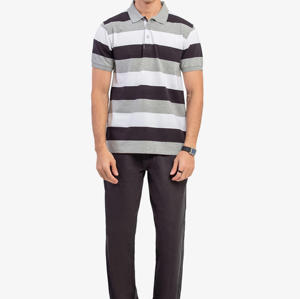 เสื้อยืดผู้ชายคุณภาพสูง ผ้าคอตตอนผสมโพลีเอสเตอร์ 260GSM ลายทางเรียบ แขนสั้น ทรงปกติ แห้งเร็ว ระบายอากาศได้ดี - Product Image 3