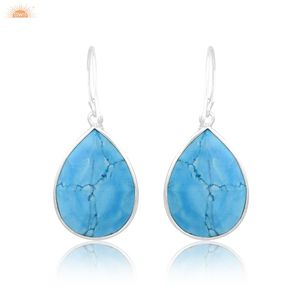 Boucles d'oreilles de mariage pour femmes en argent sterling fin avec pierre précieuse turquoise Matrix, fournisseur de bijoux - Product Image 2